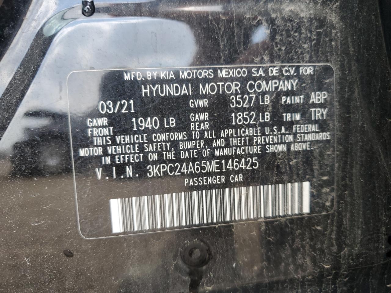 2021 Hyundai Accent Se VIN: 3KPC24A65ME146425 Lot: 55863005