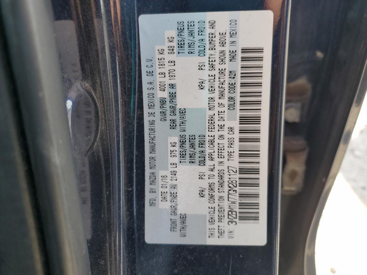 2016 Mazda 3 Touring VIN: 3MZBM1W77GM281127 Lot: 56937035