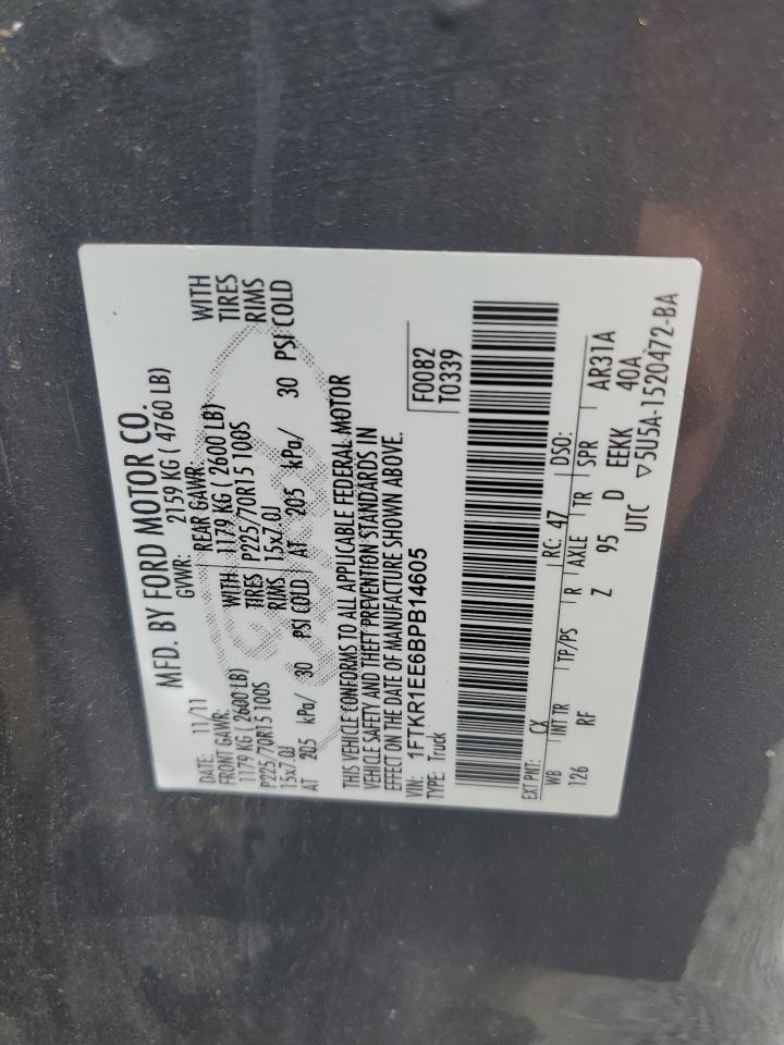 2011 Ford Ranger Super Cab VIN: 1FTKR1EE6BPB14605 Lot: 57939565