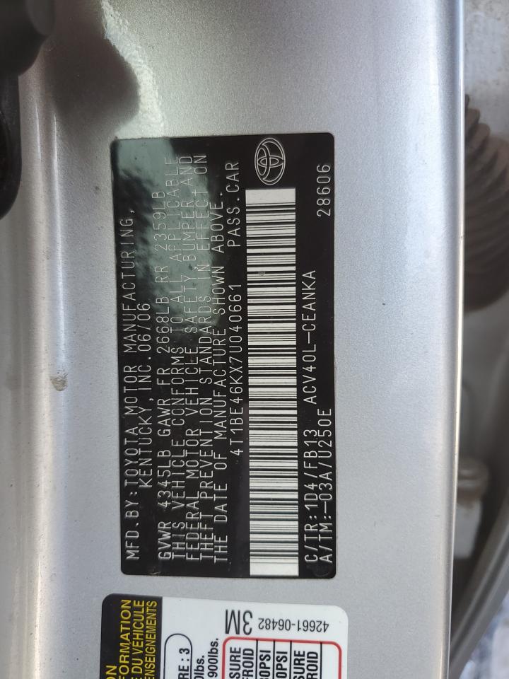 2007 Toyota Camry Ce VIN: 4T1BE46KX7U040661 Lot: 58004115