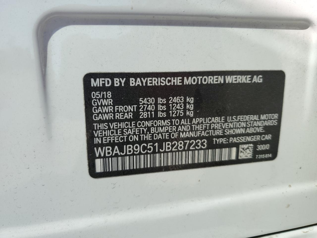 2018 BMW M550Xi VIN: WBAJB9C51JB287233 Lot: 55899505