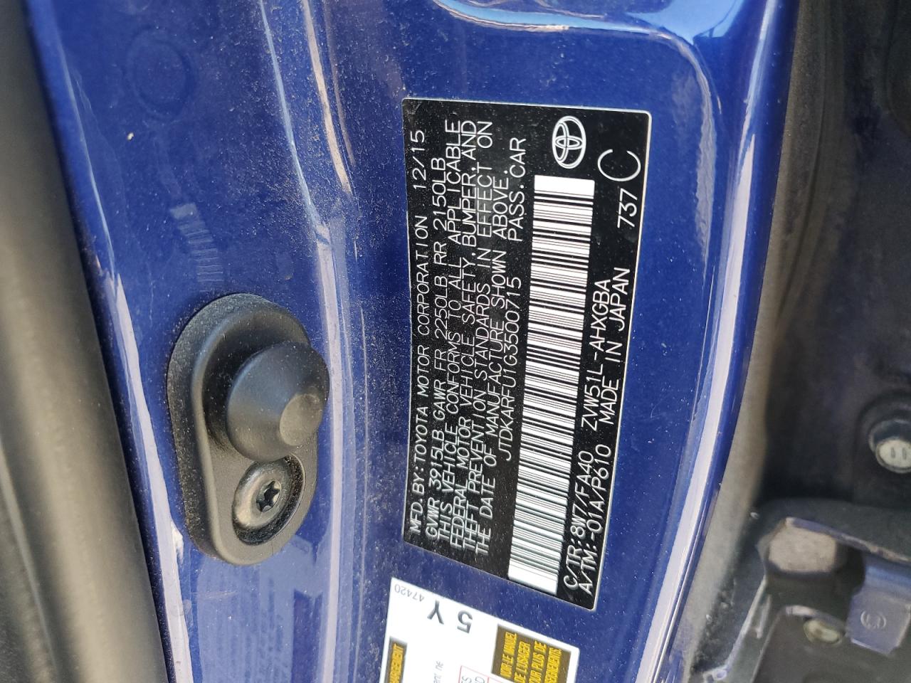 2016 Toyota Prius VIN: JTDKARFU1G3500715 Lot: 56970045