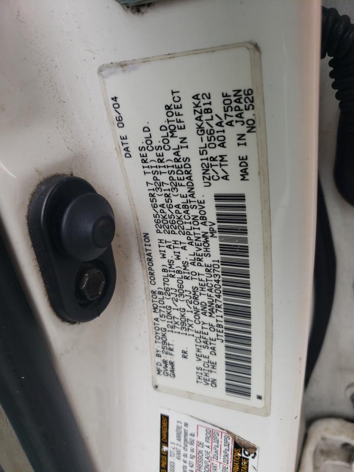 2004 Toyota 4Runner Limited VIN: JTEBT17R740043701 Lot: 58540895