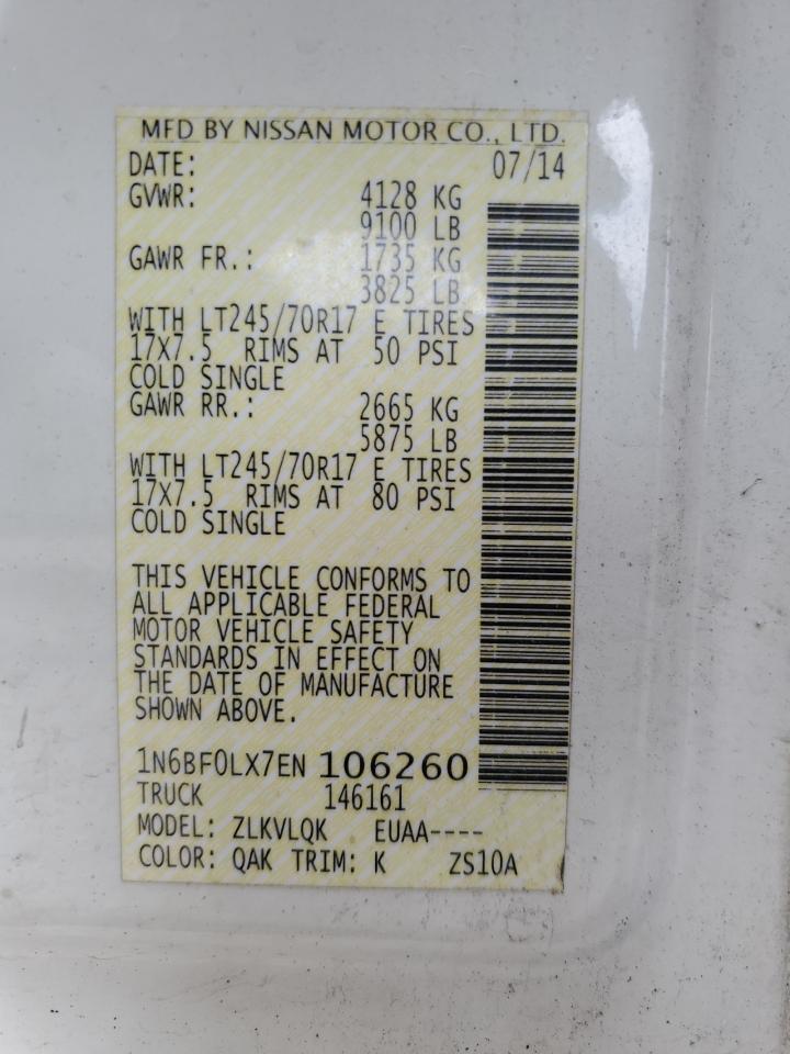 2014 Nissan Nv 2500 VIN: 1N6BF0LX7EN106260 Lot: 57060785