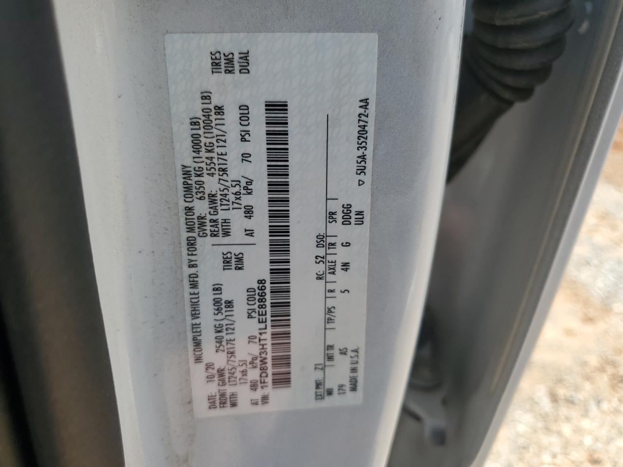 2020 Ford F350 Super Duty VIN: 1FD8W3HT1LEE88668 Lot: 56643325