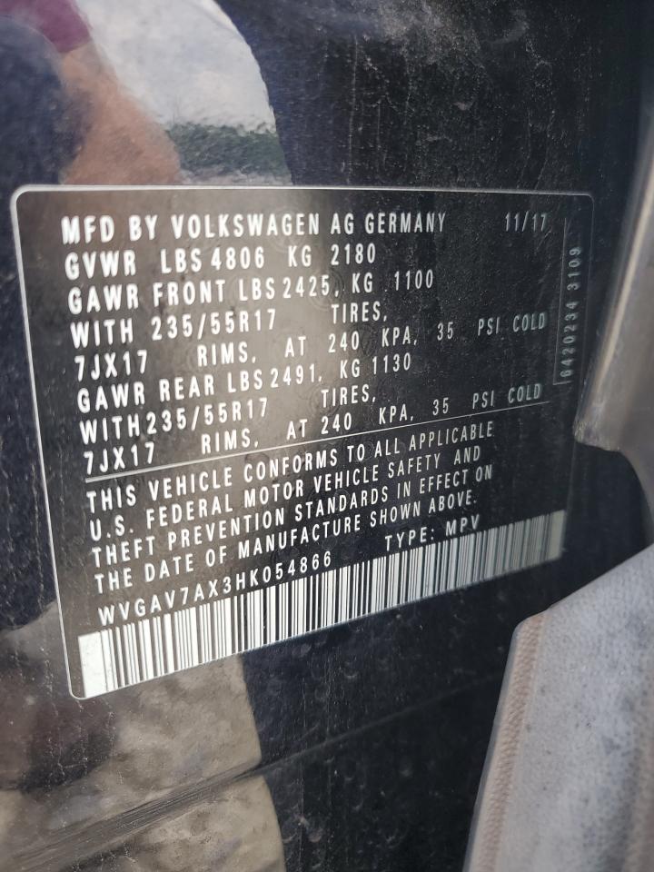 2017 Volkswagen Tiguan S VIN: WVGAV7AX3HK054866 Lot: 56305425
