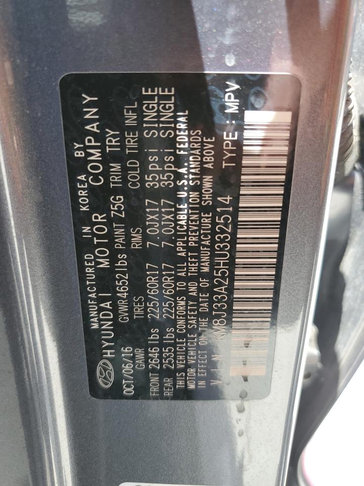2017 Hyundai Tucson Limited VIN: KM8J33A25HU332514 Lot: 56958845