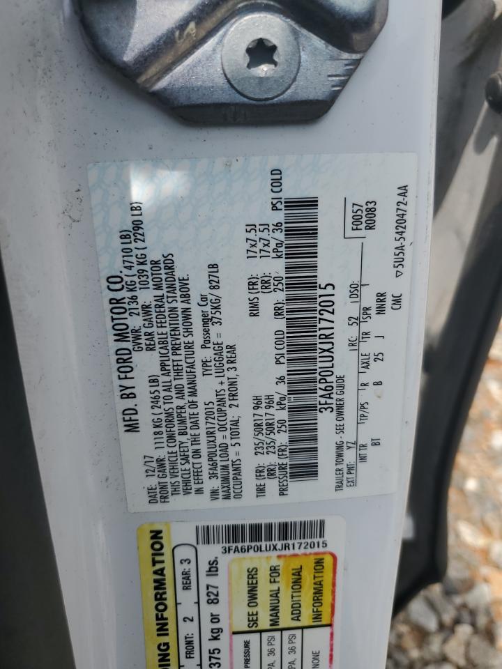 2018 Ford Fusion Se Hybrid VIN: 3FA6P0LUXJR172015 Lot: 55084375