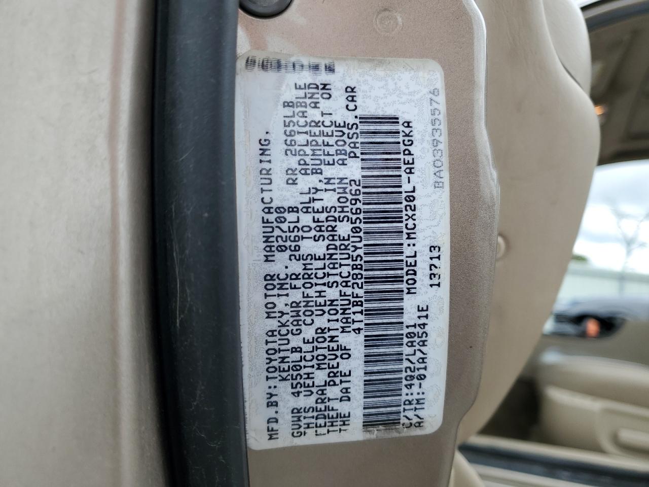 2000 Toyota Avalon Xl VIN: 4T1BF28B5YU056962 Lot: 56881185