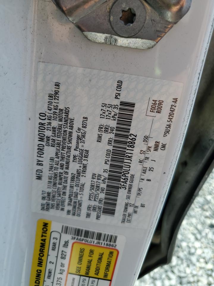 2018 Ford Fusion Se Hybrid VIN: 3FA6P0LU1JR118862 Lot: 54032035