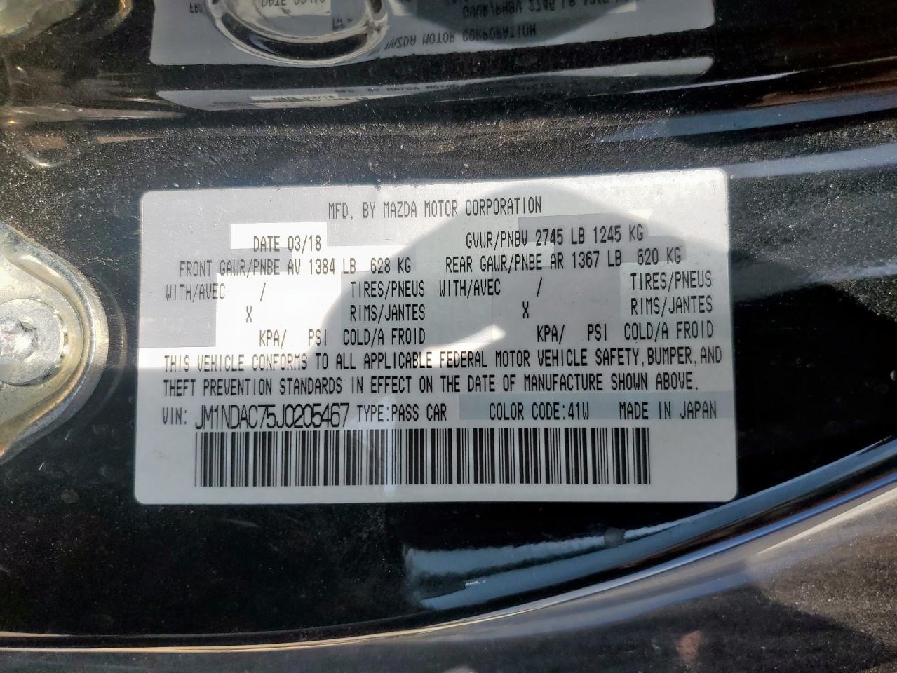 2018 Mazda Mx-5 Miata Club VIN: JM1NDAC75J0205467 Lot: 57289775