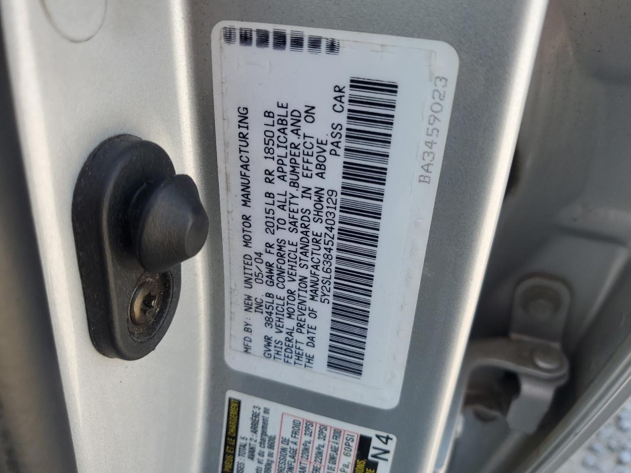 2005 Pontiac Vibe VIN: 5Y2SL63845Z403129 Lot: 56923105