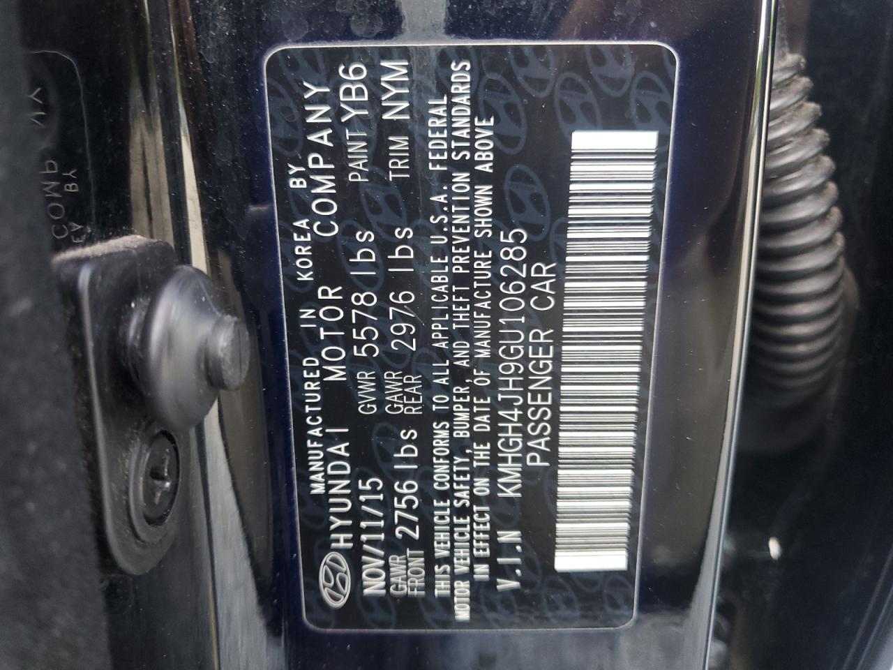 2016 Hyundai Equus Signature VIN: KMHGH4JH9GU106285 Lot: 55971875