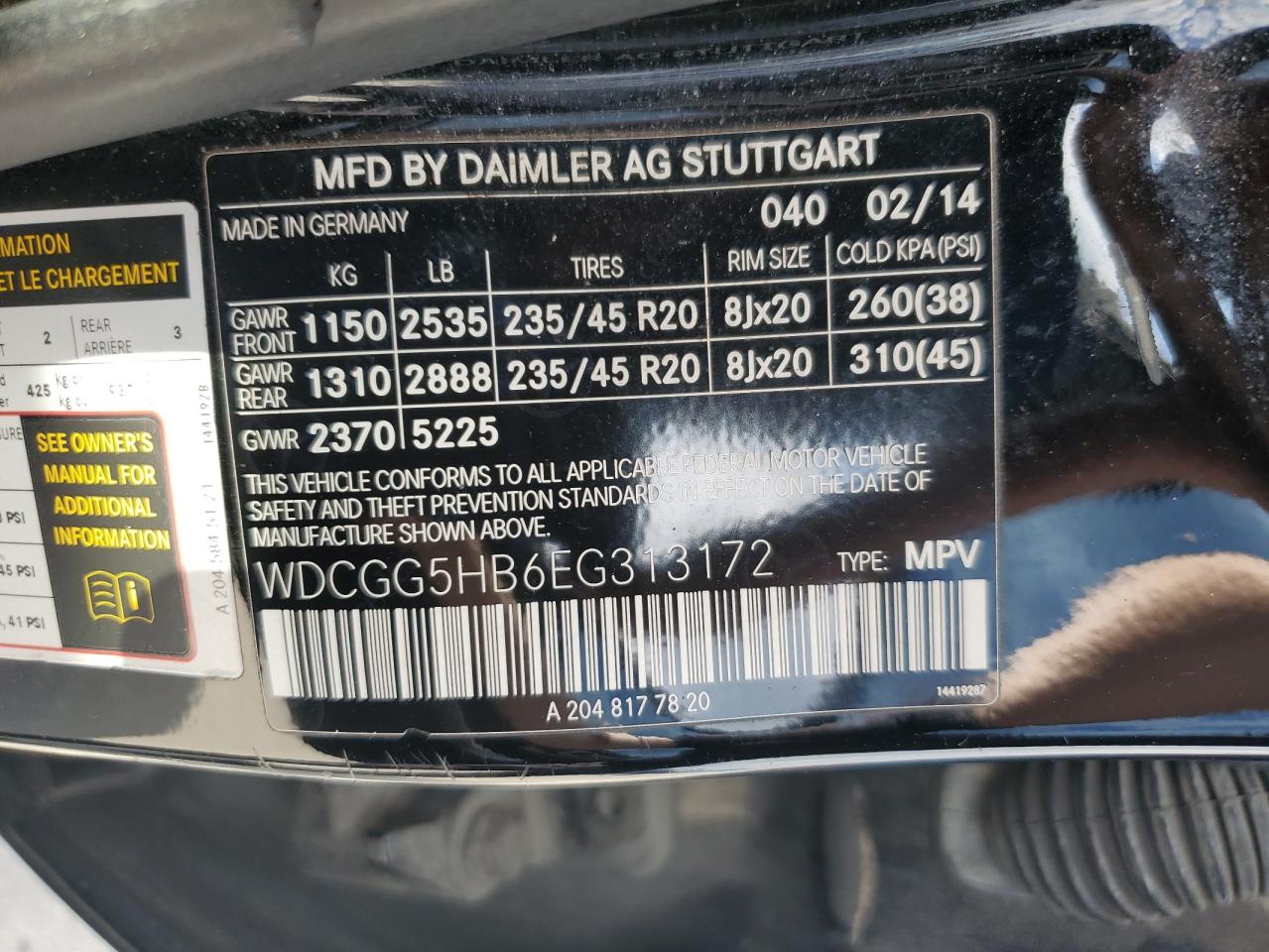2014 Mercedes-Benz Glk 350 VIN: WDCGG5HB6EG313172 Lot: 55767105