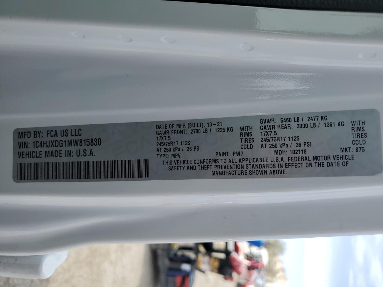 2021 Jeep Wrangler Unlimited Sport VIN: 1C4HJXDG1MW815830 Lot: 50634965
