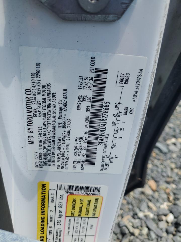 2018 Ford Fusion Se Hybrid VIN: 3FA6P0LU4JR278685 Lot: 56526065