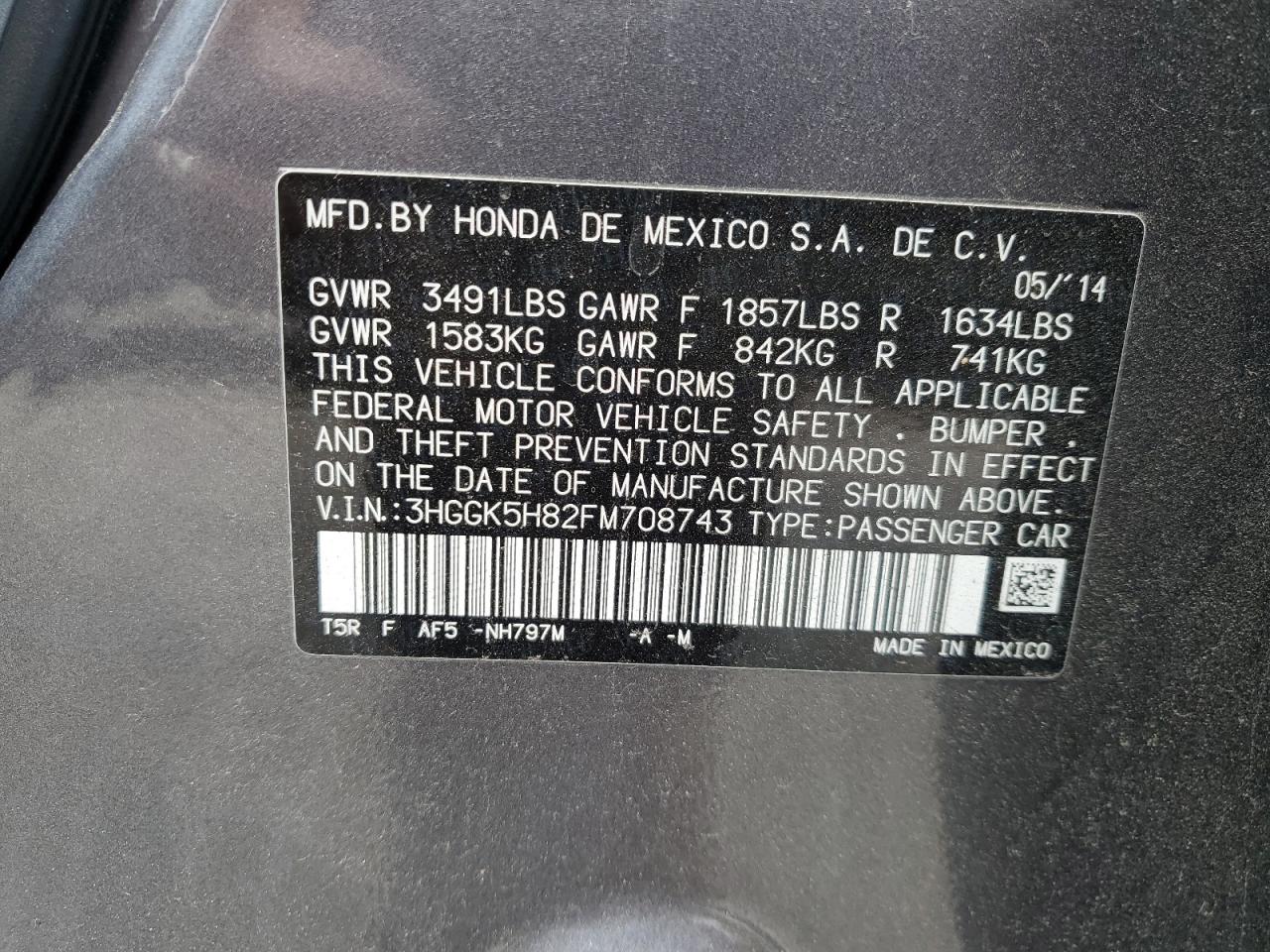 2015 Honda Fit Ex VIN: 3HGGK5H82FM708743 Lot: 57292735