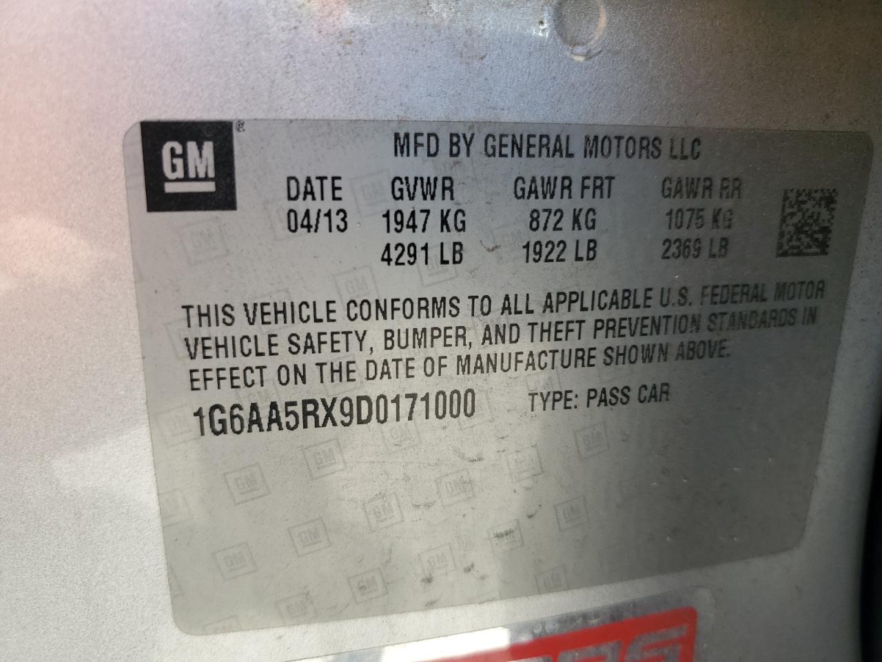 2013 Cadillac Ats VIN: 1G6AA5RX9D0171000 Lot: 56594445