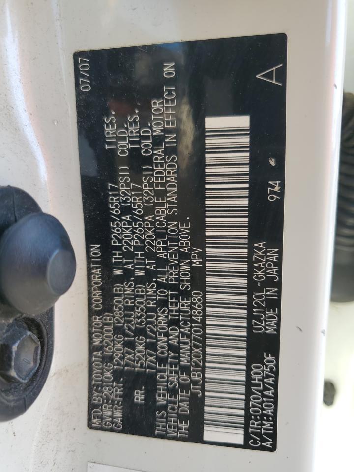2007 Lexus Gx 470 VIN: JTJBT20X770148680 Lot: 59142725