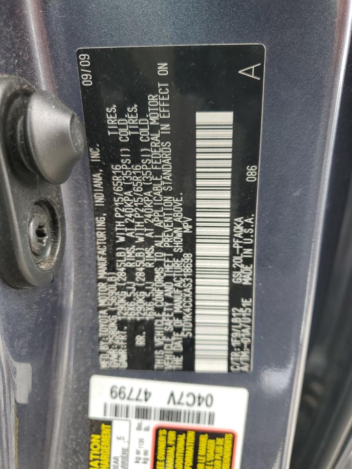 2010 Toyota Sienna Xle VIN: 5TDYK4CCXAS318698 Lot: 57364815