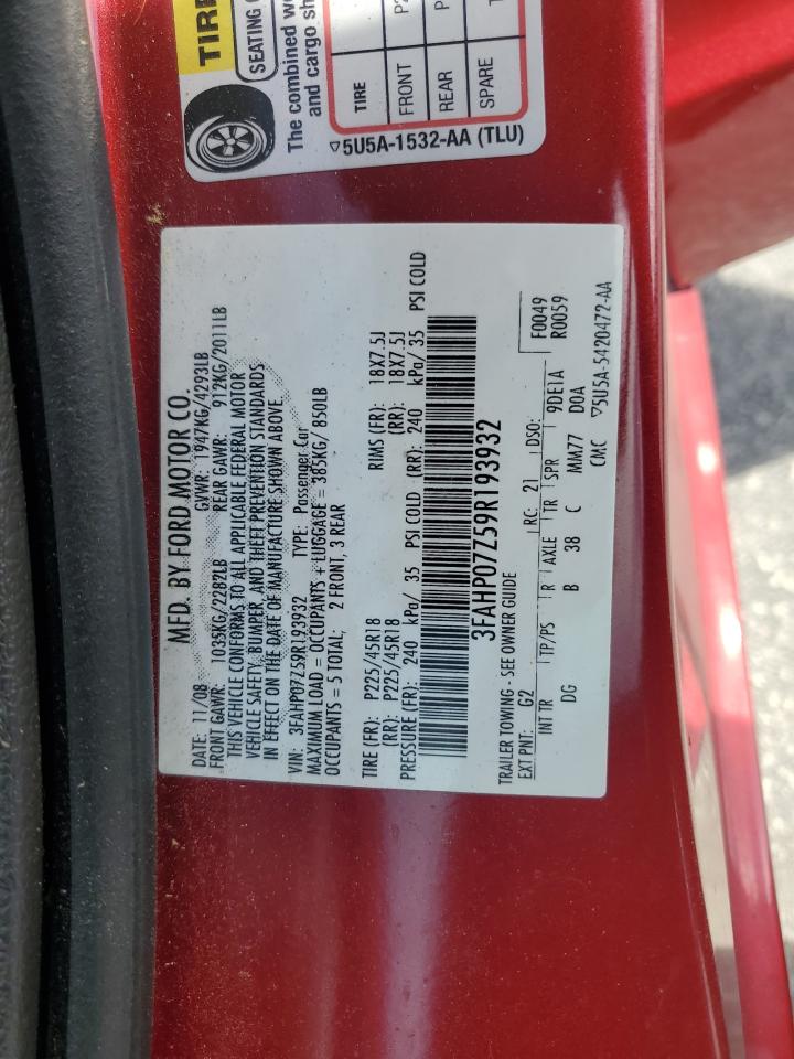 2009 Ford Fusion Se VIN: 3FAHP07Z59R193932 Lot: 56739085