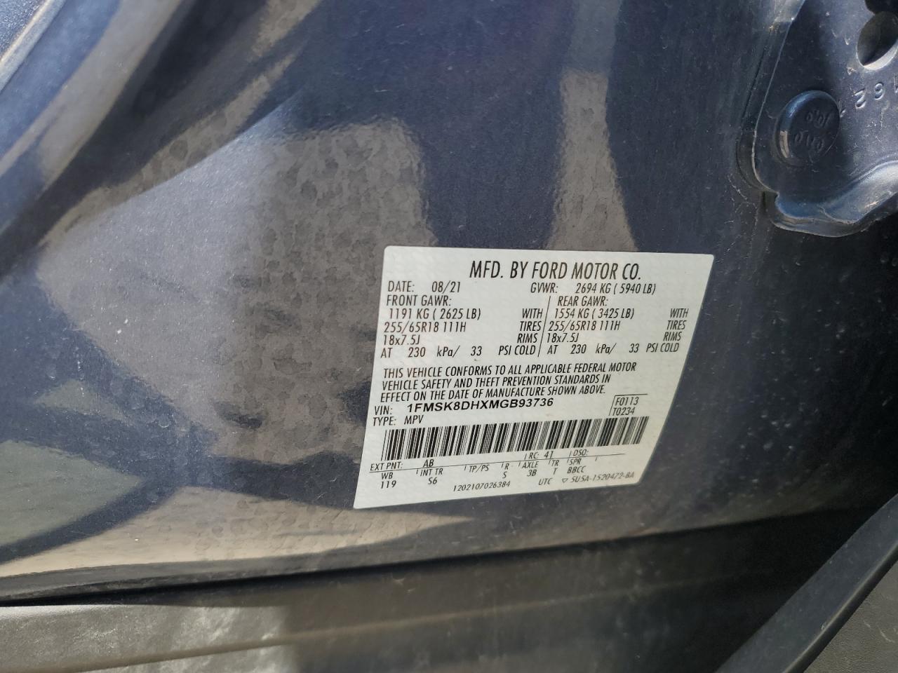 2021 Ford Explorer Xlt VIN: 1FMSK8DHXMGB93736 Lot: 56365145