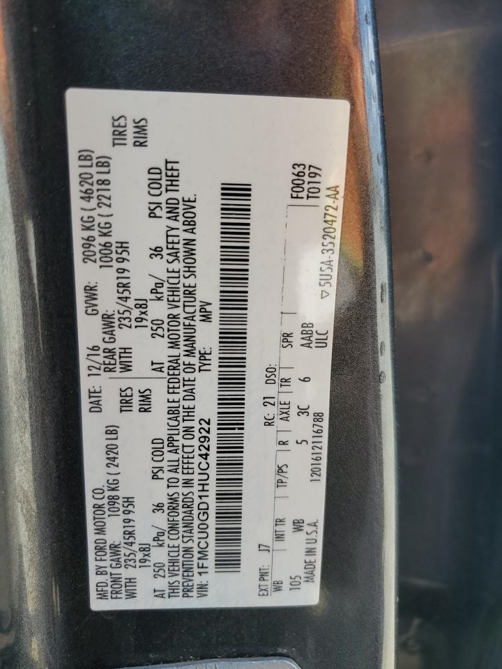 2017 Ford Escape Se VIN: 1FMCU0GD1HUC42922 Lot: 57155635