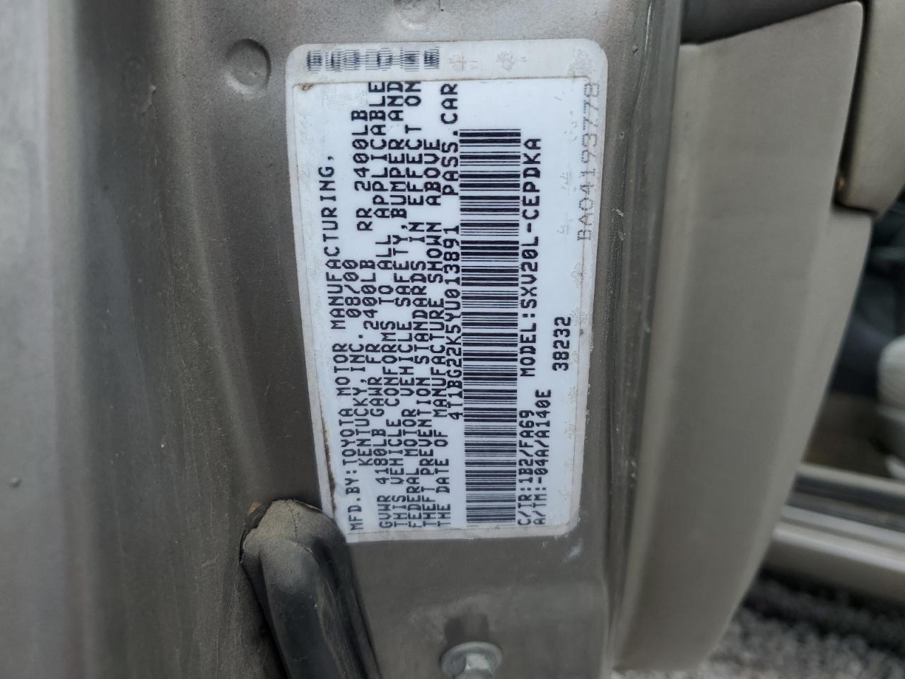 2000 Toyota Camry Ce VIN: 4T1BG22K5YU013891 Lot: 56693255