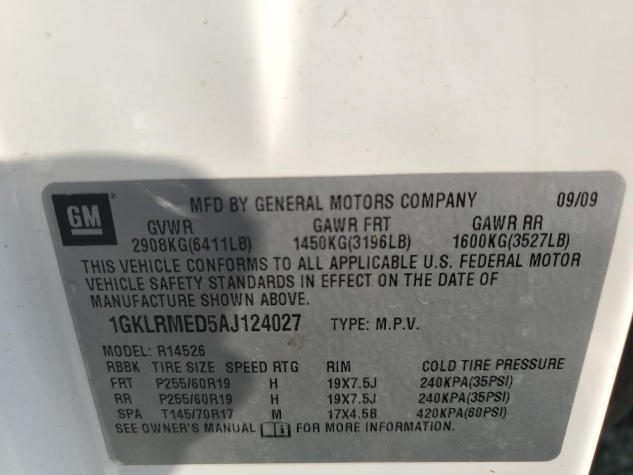 1GKLRMED5AJ124027 2010 GMC Acadia Slt-1