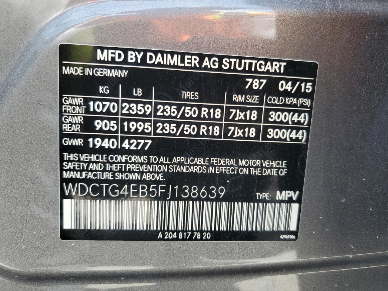 2015 Mercedes-Benz Gla 250 VIN: WDCTG4EB5FJ138639 Lot: 55497075