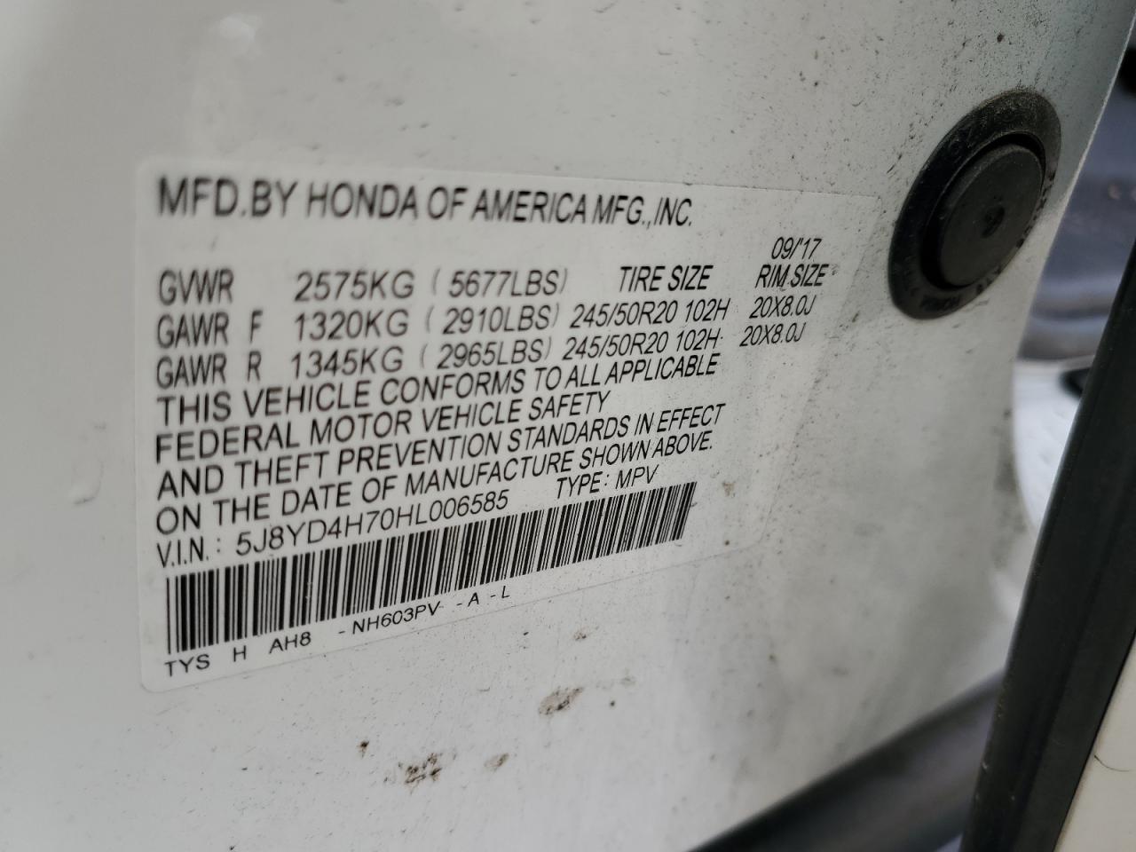2017 Acura Mdx Technology VIN: 5J8YD4H70HL006585 Lot: 57089405