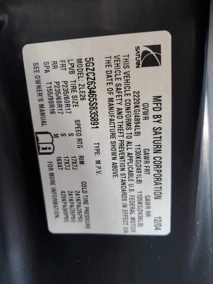 2005 Saturn Vue VIN: 5GZCZ63465S835891 Lot: 56844285