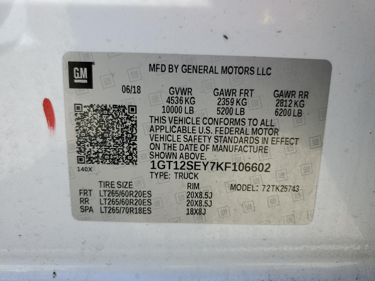 2019 GMC Sierra K2500 Denali VIN: 1GT12SEY7KF106602 Lot: 58295005