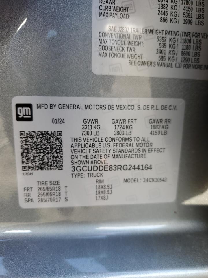 2024 Chevrolet Silverado K1500 Lt VIN: 3GCUDDE83RG244164 Lot: 56169145
