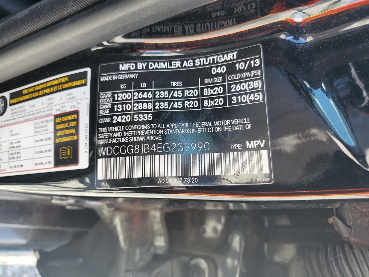 2014 Mercedes-Benz Glk 350 4Matic VIN: WDCGG8JB4EG239990 Lot: 53833455