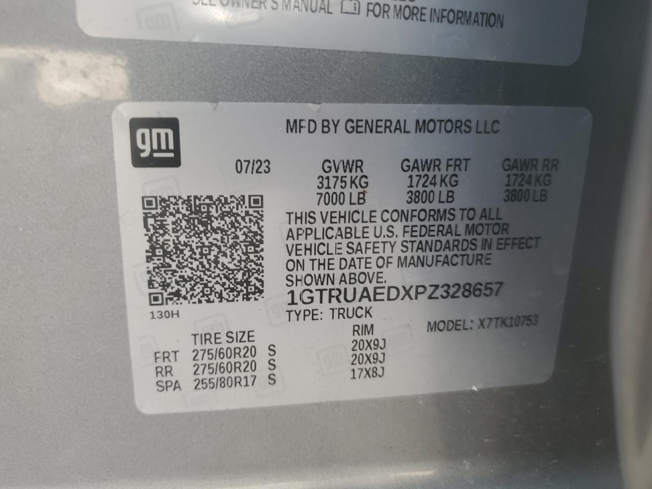 2023 GMC Sierra K1500 VIN: 1GTRUAEDXPZ328657 Lot: 56564505