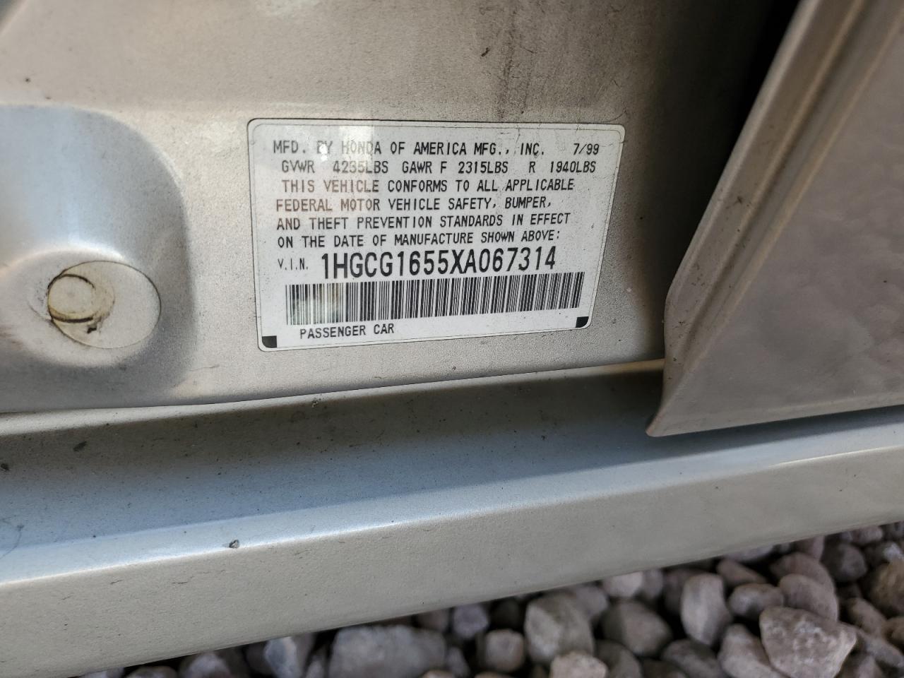 1999 Honda Accord Ex VIN: 1HGCG1655XA067314 Lot: 56604275
