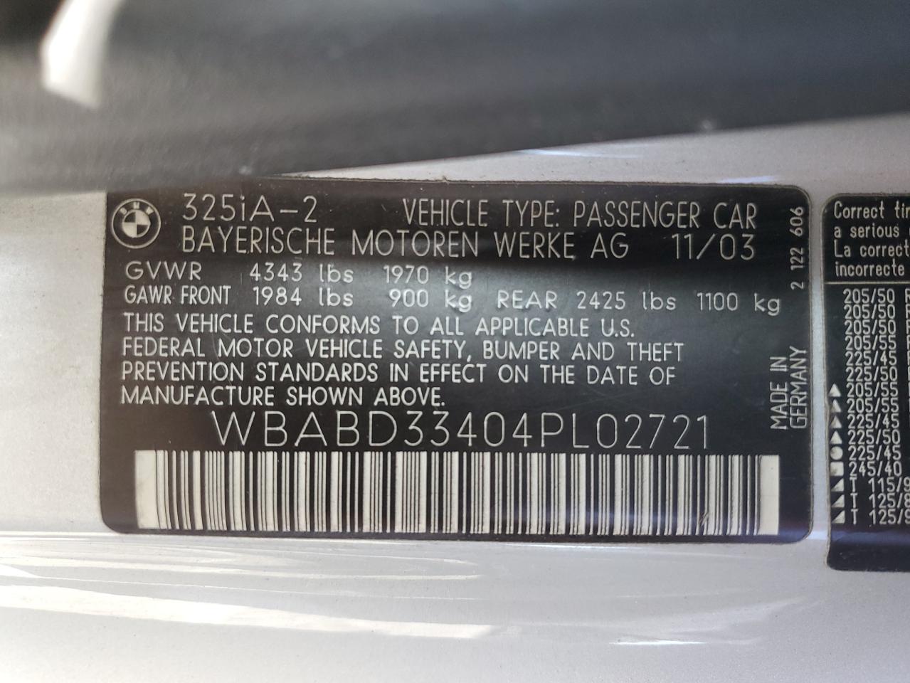 2004 BMW 325 Ci VIN: WBABD33404PL02721 Lot: 56375935