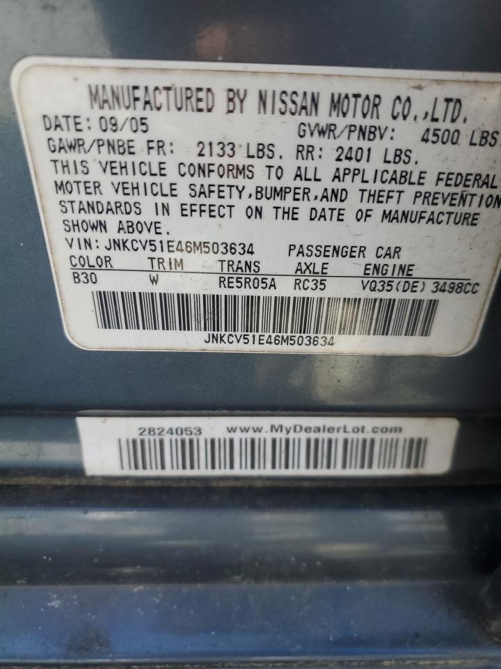 2006 Infiniti G35 VIN: JNKCV51E46M503634 Lot: 57503845