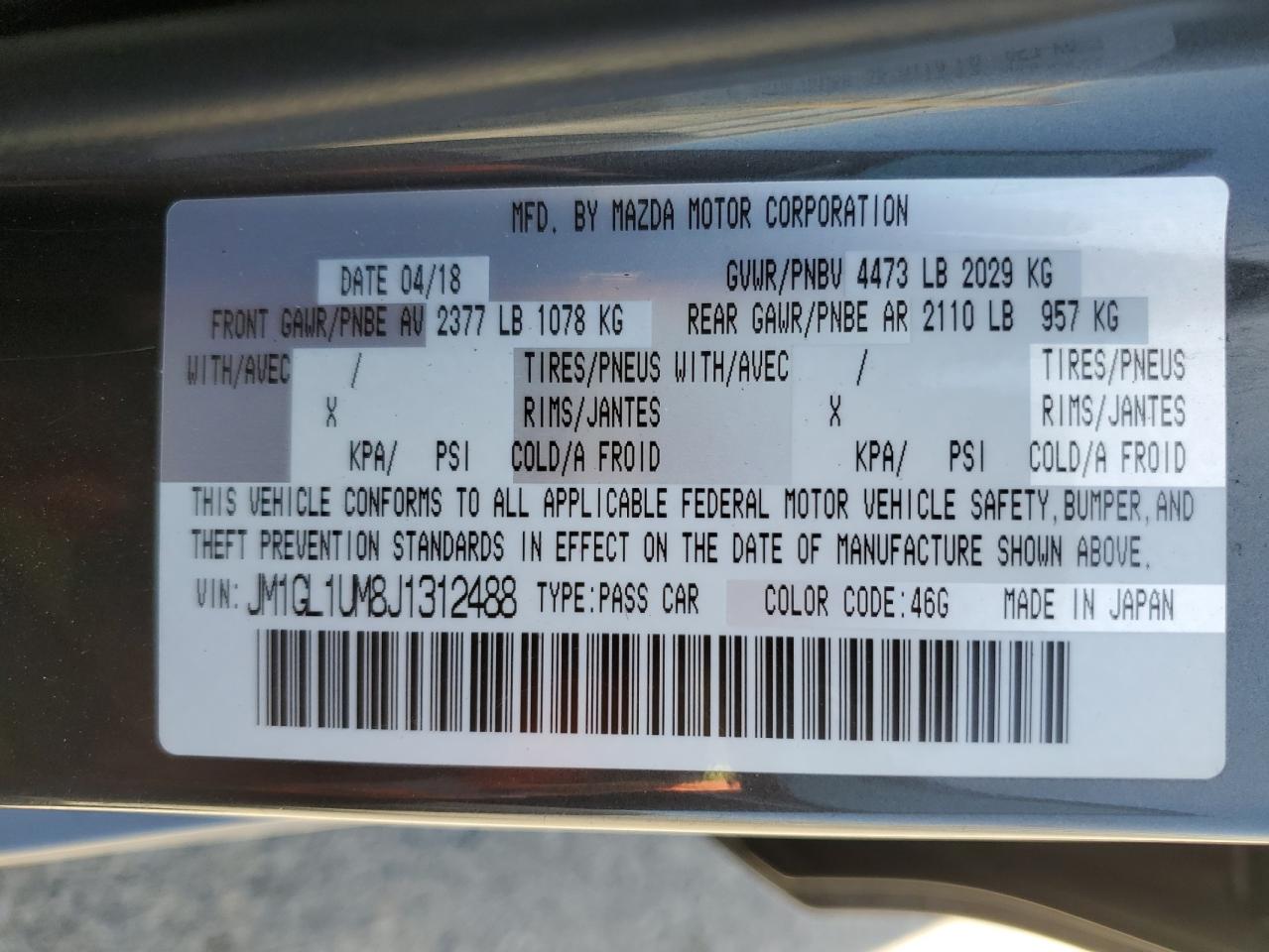 2018 Mazda 6 Sport VIN: JM1GL1UM8J1312488 Lot: 56899605