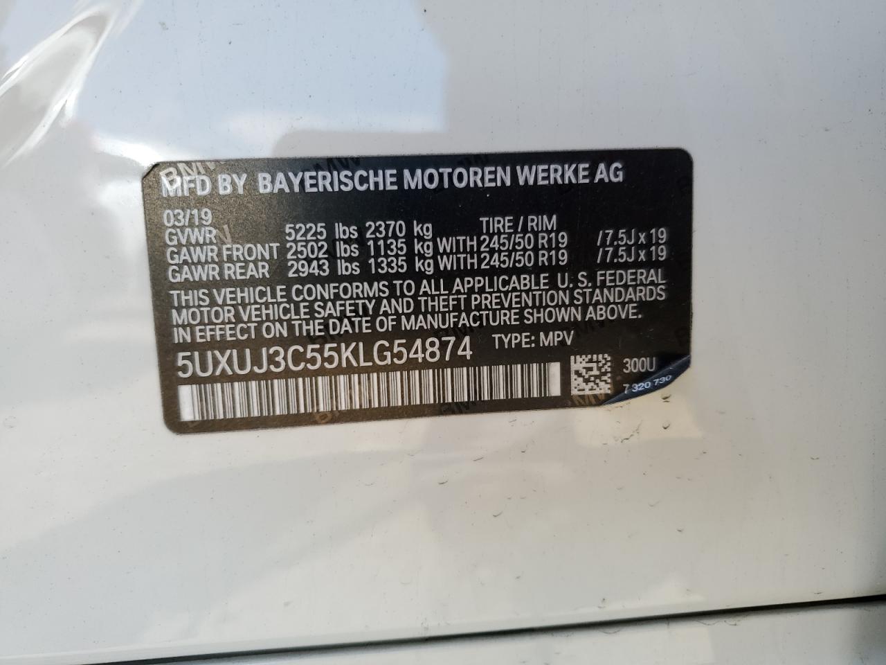 2019 BMW X4 xDrive30I VIN: 5UXUJ3C55KLG54874 Lot: 55535725