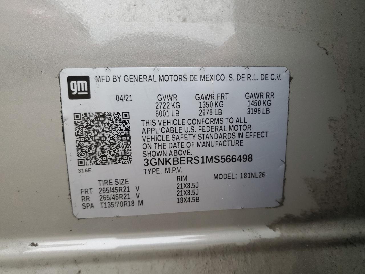 2021 Chevrolet Blazer Rs VIN: 3GNKBERS1MS566498 Lot: 56381635