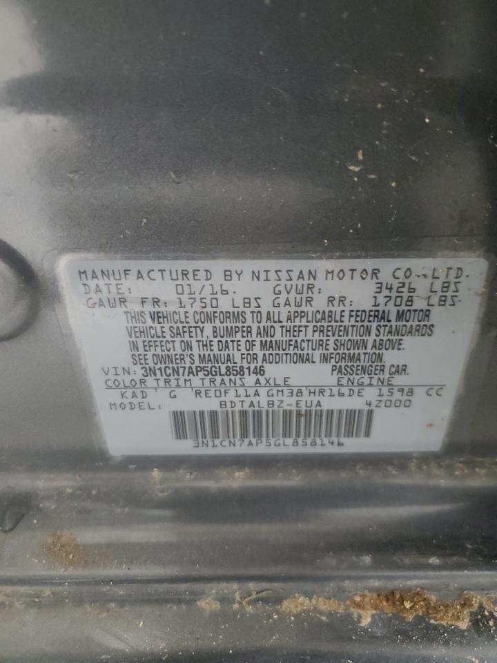 2016 Nissan Versa S VIN: 3N1CN7AP5GL858146 Lot: 58703115
