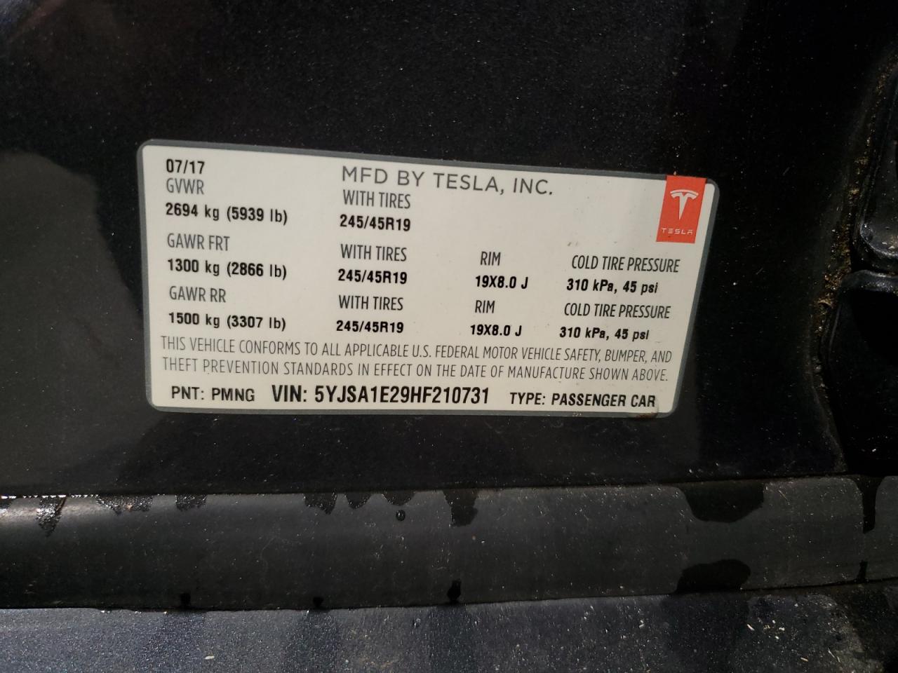 2017 Tesla Model S VIN: 5YJSA1E29HF210731 Lot: 56762565