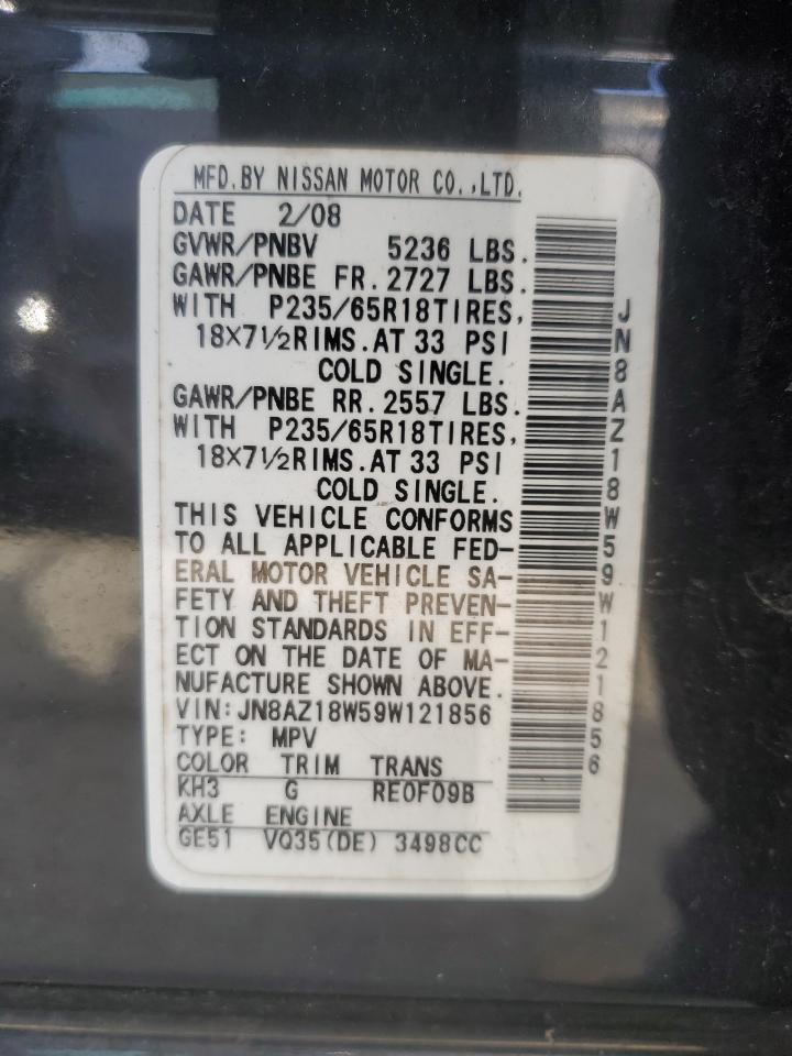 2009 Nissan Murano S VIN: JN8AZ18W59W121856 Lot: 56360055