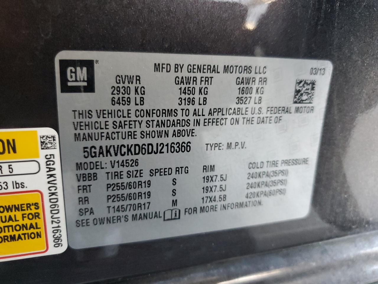 2013 Buick Enclave VIN: 5GAKVCKD6DJ216366 Lot: 56367505