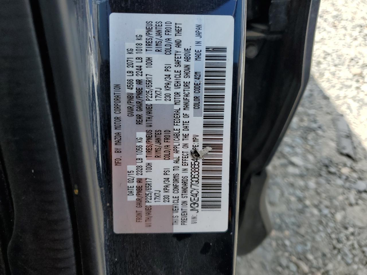 2016 Mazda Cx-5 Touring VIN: JM3KE4CY7G0638654 Lot: 56744185