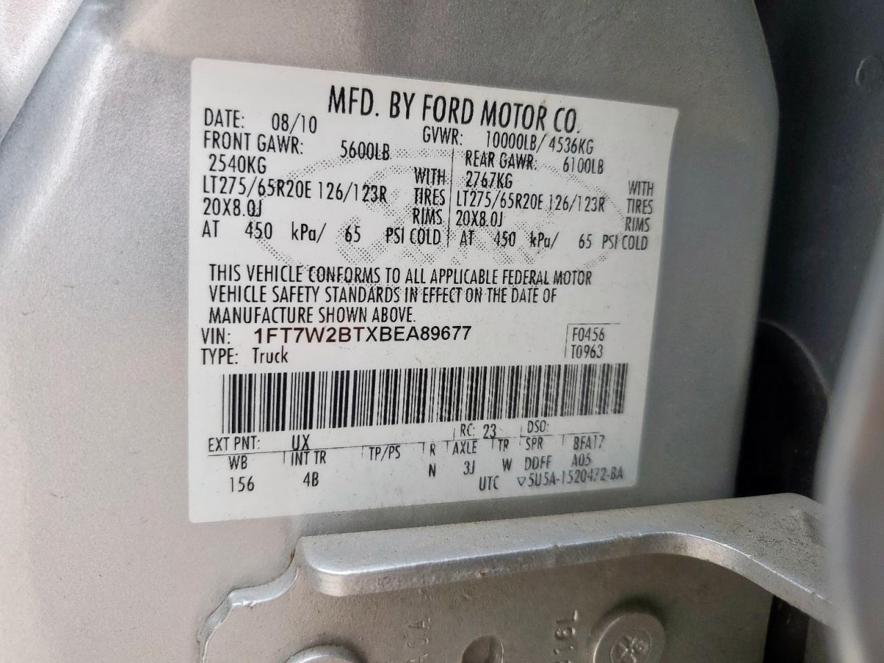 2011 Ford F250 Super Duty VIN: 1FT7W2BTXBEA89677 Lot: 55258135
