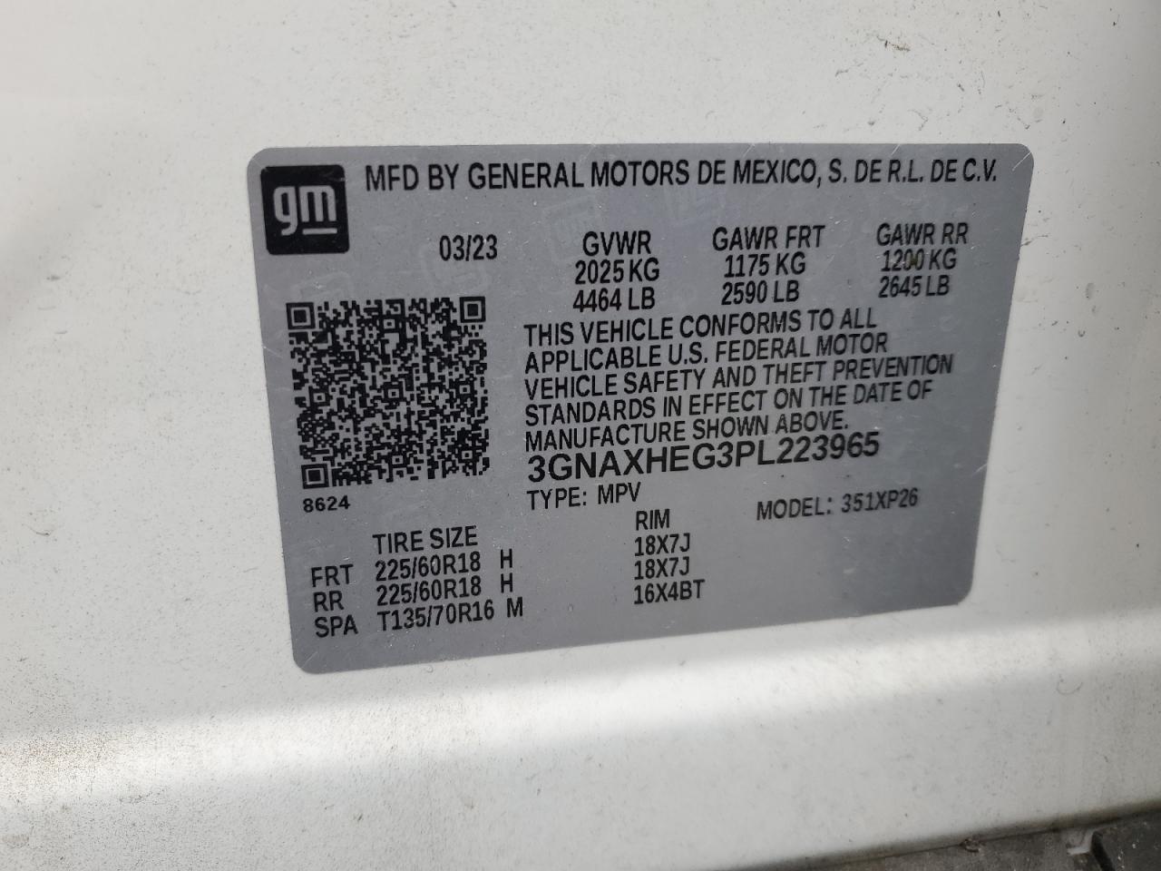 2023 Chevrolet Equinox Ls VIN: 3GNAXHEG3PL223965 Lot: 58623085