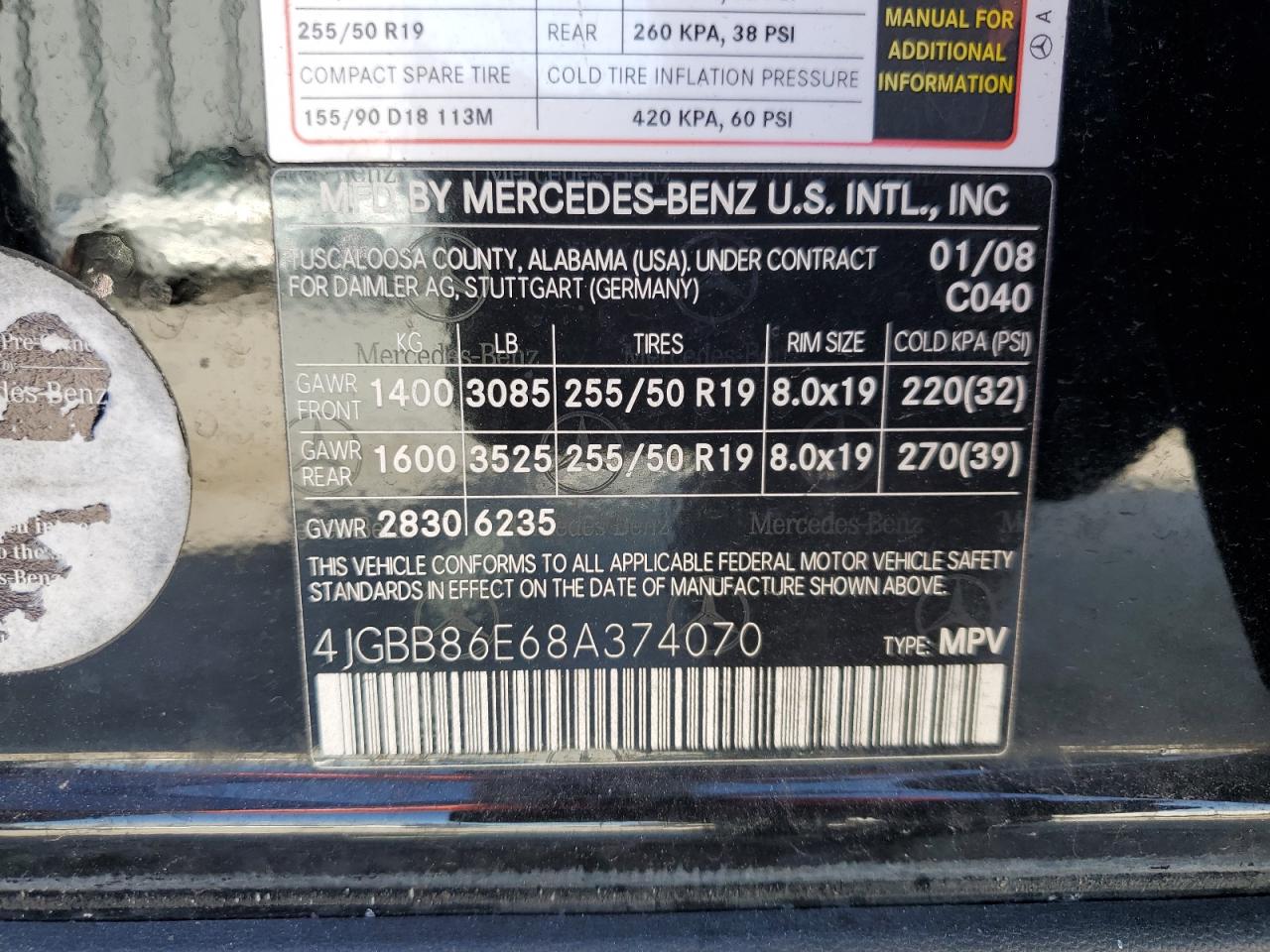 2008 Mercedes-Benz Ml 350 VIN: 4JGBB86E68A374070 Lot: 58810975